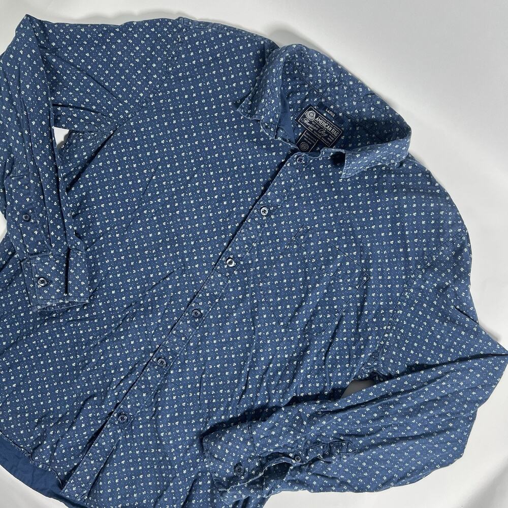 American Rag Cie Men's Blue Floral Woven Cotton Button-Up Shirt LS Pockets L - Picture 2 of 7